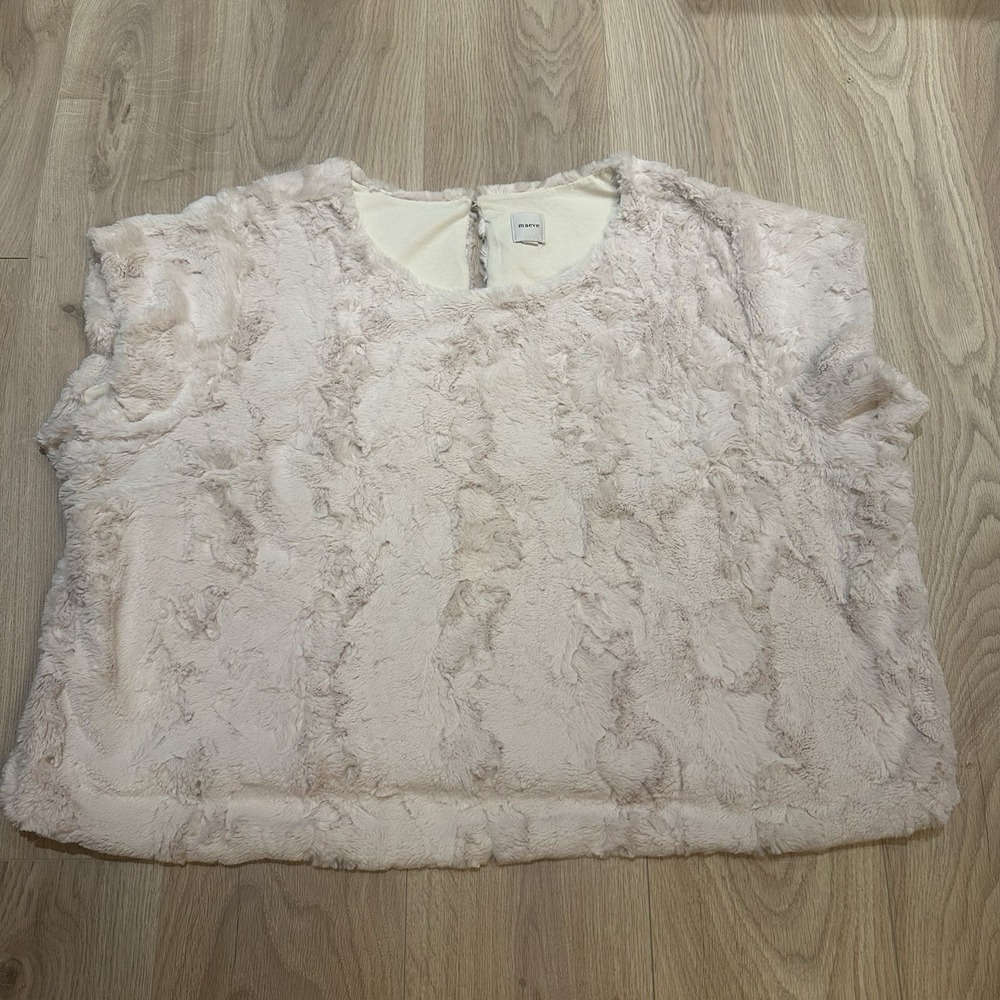 Maeve By Anthropologie Faux Fur T Shirt Cropped Short Sleeve Ivory Women's 1X - Picture 2 of 8